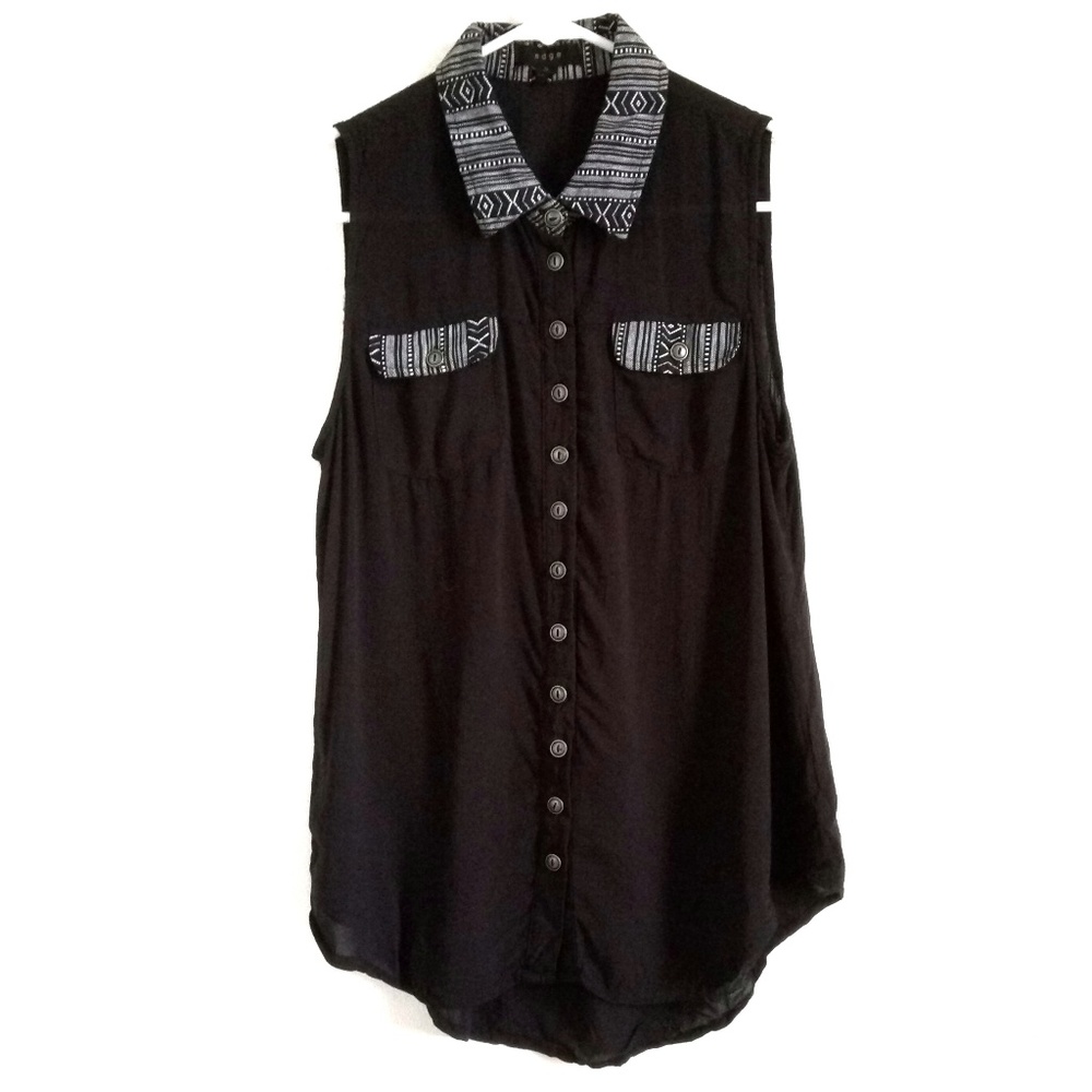 Edge Tribal Trim Button Down Sleeveless Top S